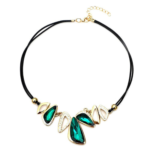 Gem Crystal Pendants Leather Rope Necklace - SexyBling