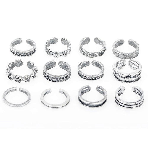 13Pc Ethnic Carved Adjustable Toe Ring - SexyBling