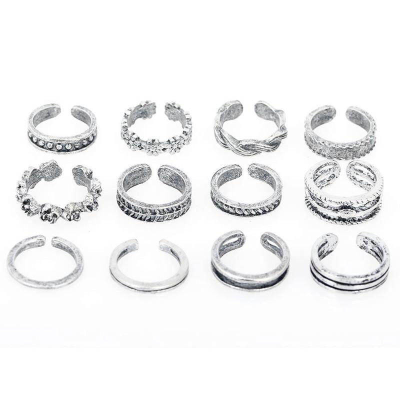 13Pc Ethnic Carved Adjustable Toe Ring - SexyBling
