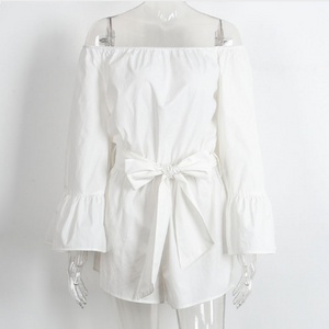 Fancy Flare Sleeve Bow Ruffle Romper - SexyBling