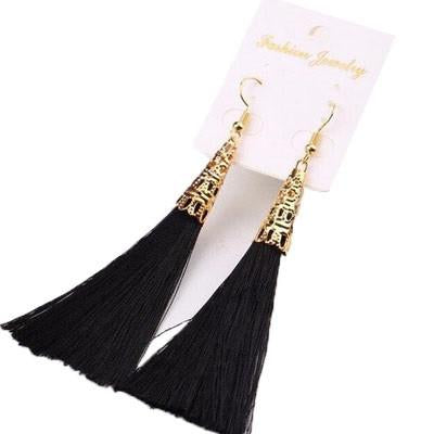 Fiber Long Tassel Dangle Earrings - SexyBling