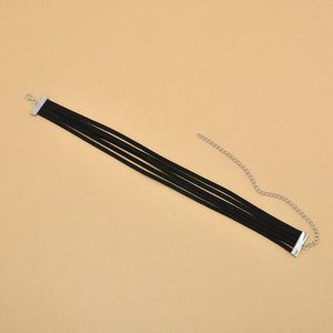 5 layered Black Velvet Choker Necklace - SexyBling