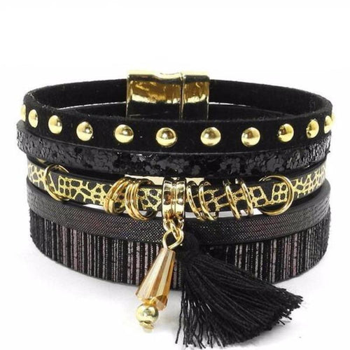 6 Color Layered Leather Bracelet With Tassel - SexyBling