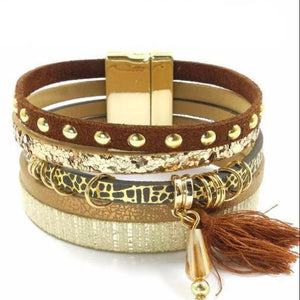 6 Color Layered Leather Bracelet With Tassel - SexyBling