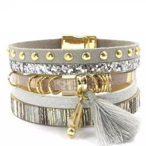 6 Color Layered Leather Bracelet With Tassel - SexyBling