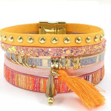 Load image into Gallery viewer, 6 Color Layered Leather Bracelet With Tassel - SexyBling
