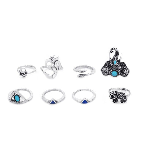 8PCS Fashion Vintage Bohemian Turkish Midi Rings - SexyBling
