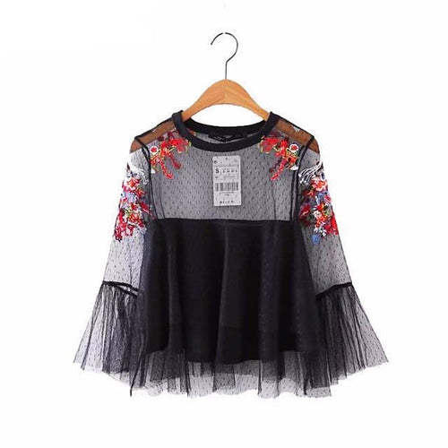 Applique Mesh Long Sleeve Top - SexyBling