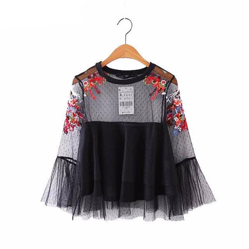 Applique Mesh Long Sleeve Top - SexyBling