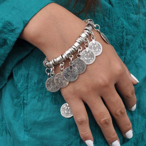 Sterling Silver Artilady Boho Coin Bracelet - SexyBling