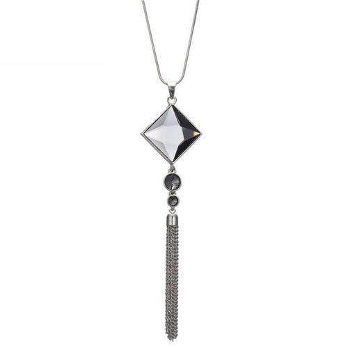 Square Crystal Long-tassel Necklace - SexyBling