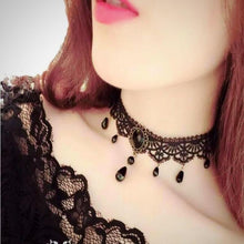 Load image into Gallery viewer, Black Lace Choker Necklace With Stones - SexyBling