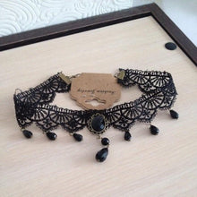 Load image into Gallery viewer, Black Lace Choker Necklace With Stones - SexyBling