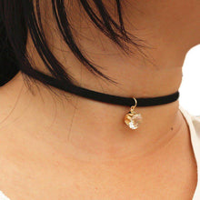 Load image into Gallery viewer, Black Leather Choker Necklace With Rhinestone - SexyBling