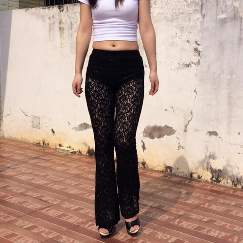 Black Polyester Lace Pant - SexyBling