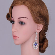 Load image into Gallery viewer, Blue Large Rhinestone Stud Earrings Dangle - SexyBling