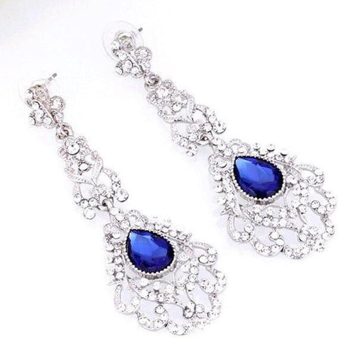 Blue Large Rhinestone Stud Earrings Dangle - SexyBling