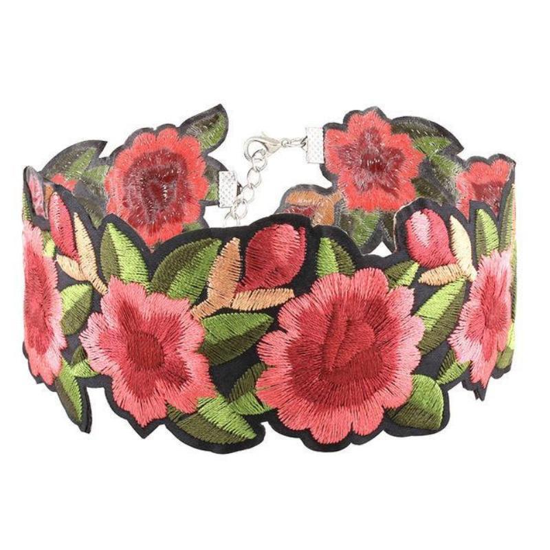 Bohemian Embroidered Floral Choker Necklace - SexyBling