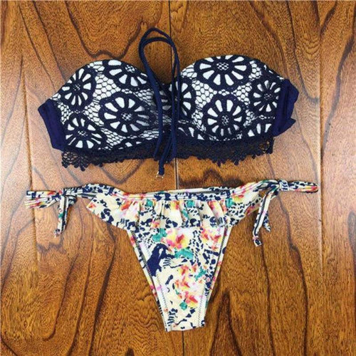 Crochet Lace Bikini With Side Tie Cheeky Bottoms - SexyBling