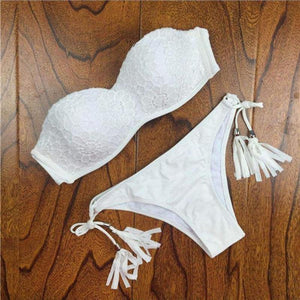 Crochet Lace Bikini With Side Tie Cheeky Bottoms - SexyBling