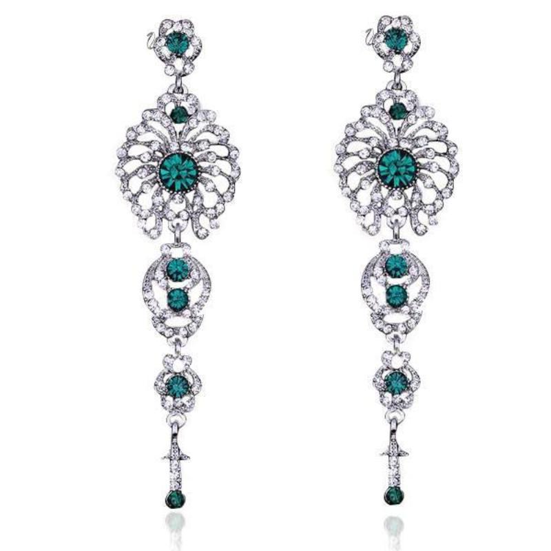 Crystal Green Chandelier Earrings - SexyBling