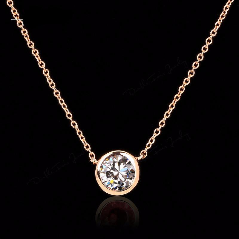 Cubic Zirconia Solitaire Pendant Necklace - SexyBling