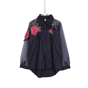 Glamorous Glitter Mesh Hollow Blouse - SexyBling