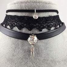 Load image into Gallery viewer, Danze Punk Leather Crystal Stone Lace Choker Necklace - SexyBling