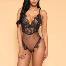 Load image into Gallery viewer, Deep V Neck Lace Sheer Bodybuit - SexyBling