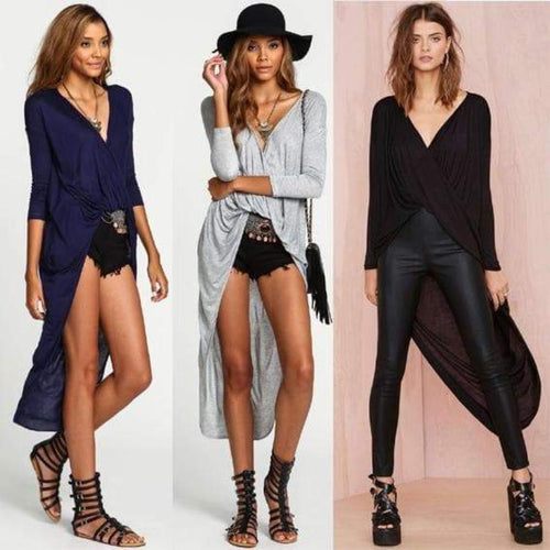 Deep V Neck Long Sleeve Tail Top - SexyBling