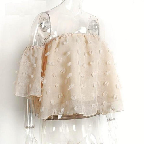 Dotted Mesh Blouse With Lace - SexyBling
