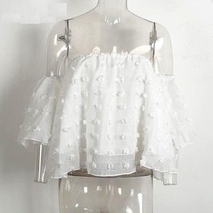 Dotted Mesh Blouse With Lace - SexyBling