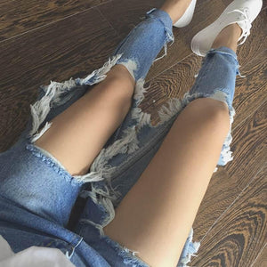Vintage Big Hole Boyfriend Jeans - SexyBling