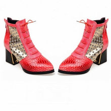 Load image into Gallery viewer, Faux Snakeskin Ankle Boots With Laces - SexyBling