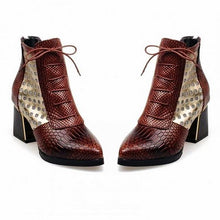 Load image into Gallery viewer, Faux Snakeskin Ankle Boots With Laces - SexyBling