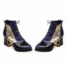 Load image into Gallery viewer, Faux Snakeskin Ankle Boots With Laces - SexyBling