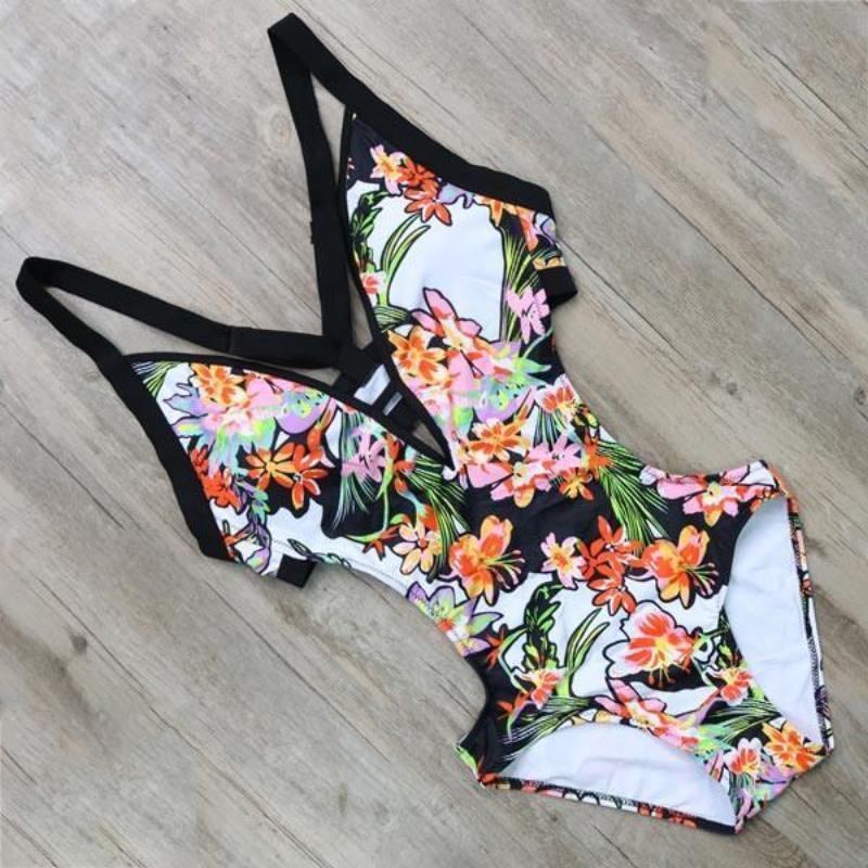 Floral One Piece Bandage Swimsuit - SexyBling
