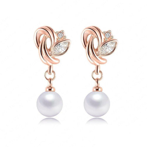 Flower Pearl Drop Earrings - SexyBling