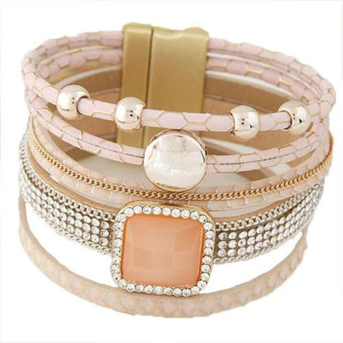 Gemstone Leather Charm Bracelets - SexyBling