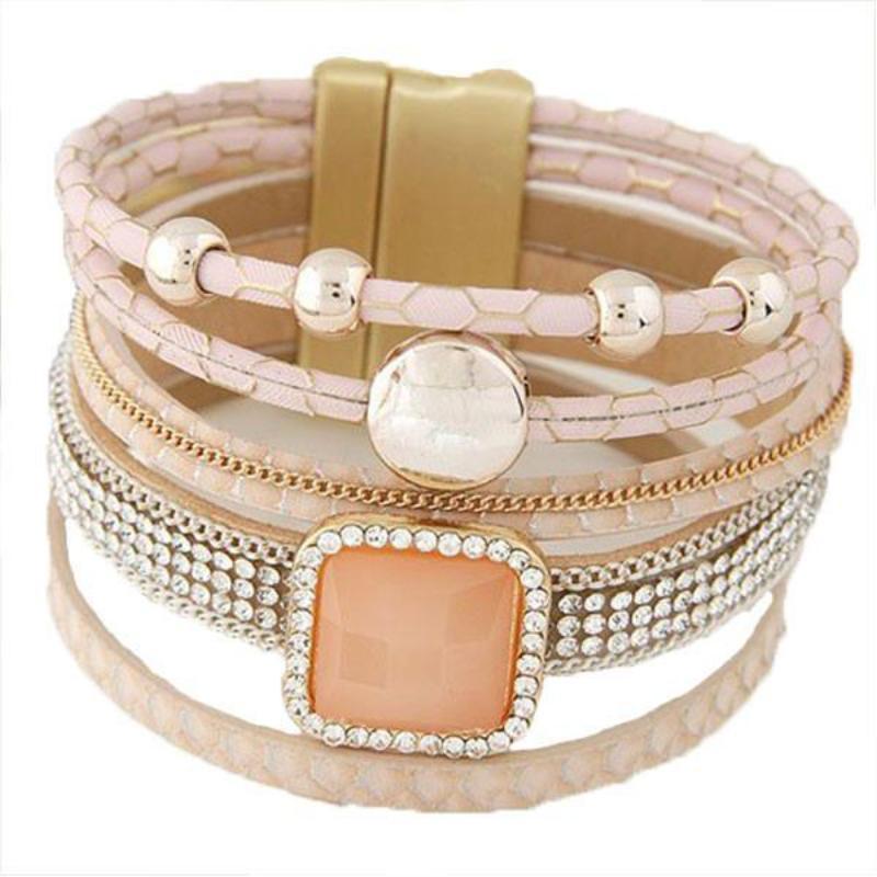 Gemstone Leather Charm Bracelets - SexyBling