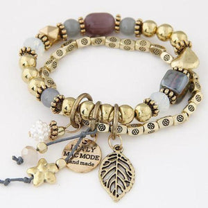Vintage Gold Charm Beaded Bracelet - SexyBling
