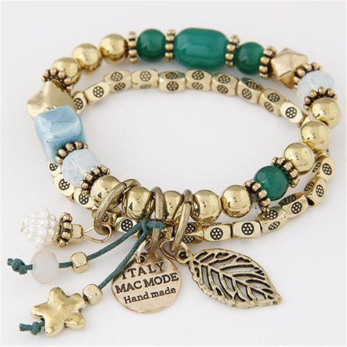 Vintage Gold Charm Beaded Bracelet - SexyBling