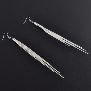 Silver Plated Long Hook Dangle Earrings - SexyBling
