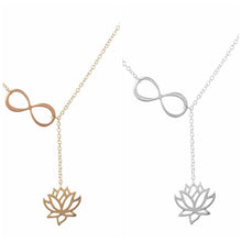 Load image into Gallery viewer, Gold Infinity Lotus Lariat Pendant  Necklace - SexyBling