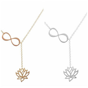 Gold Infinity Lotus Lariat Pendant  Necklace - SexyBling