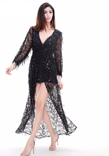 Lustful Fringed V-Neck Maxi Dress - SexyBling