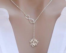 Load image into Gallery viewer, Gold Infinity Lotus Lariat Pendant  Necklace - SexyBling