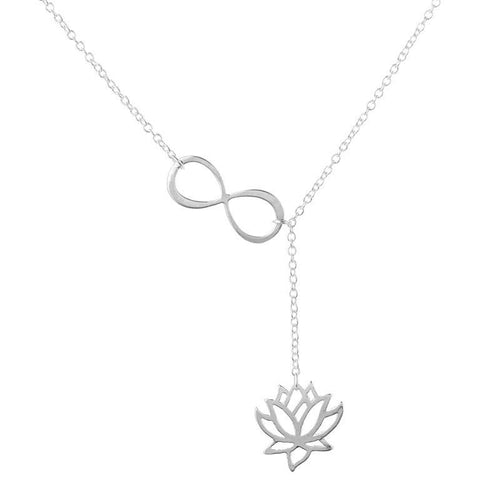 Gold Infinity Lotus Lariat Pendant  Necklace - SexyBling