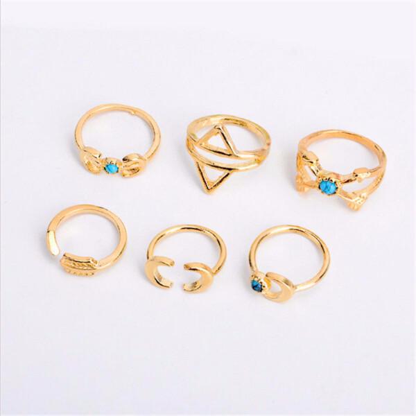6PCS Vintage Turkish Beach Punk Moon Arrow Ring - SexyBling