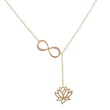 Load image into Gallery viewer, Gold Infinity Lotus Lariat Pendant  Necklace - SexyBling